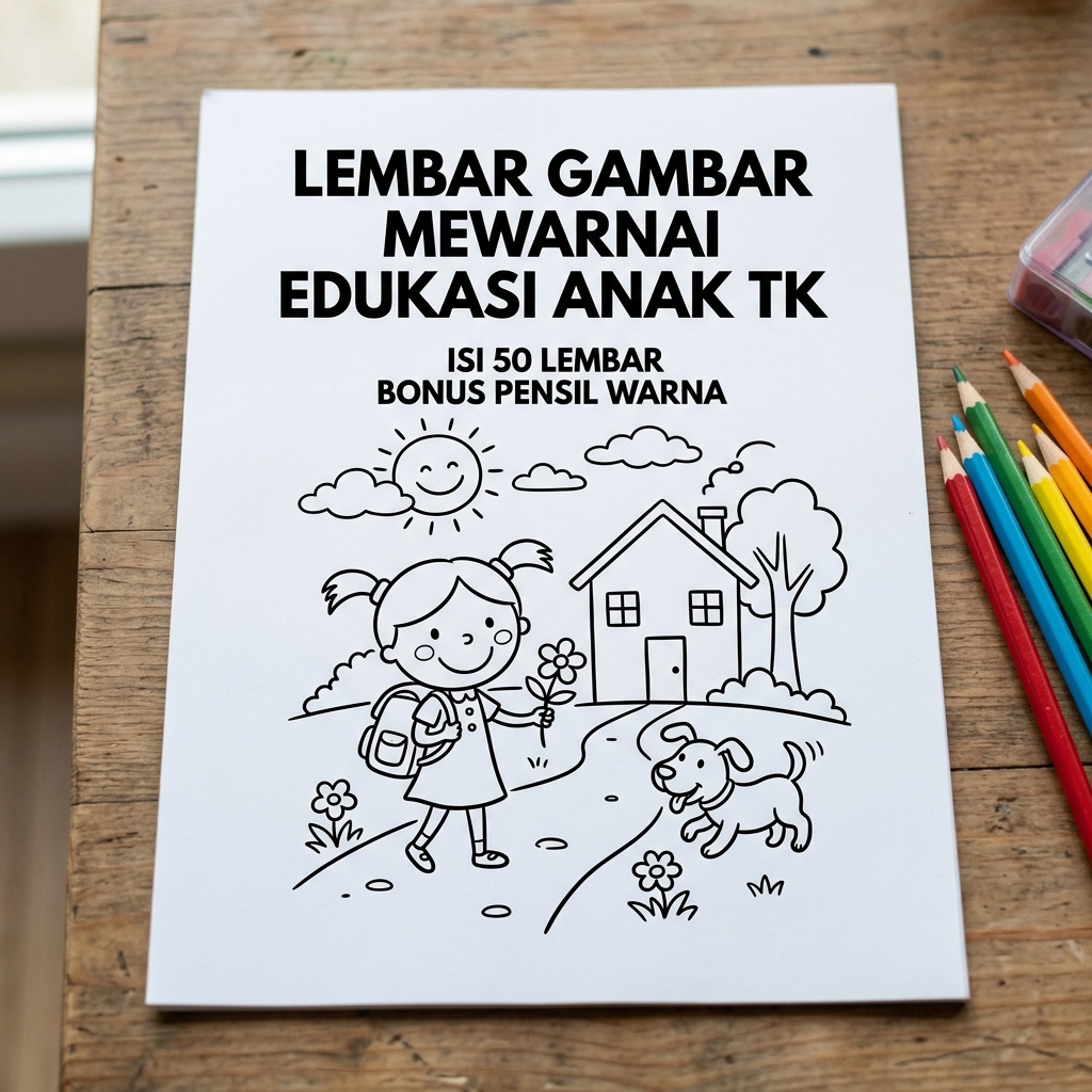 Paket Lembar Mewarnai Anak TK 50 Lembar Bonus Pensil Warna dan Rautan - Gambar 4
