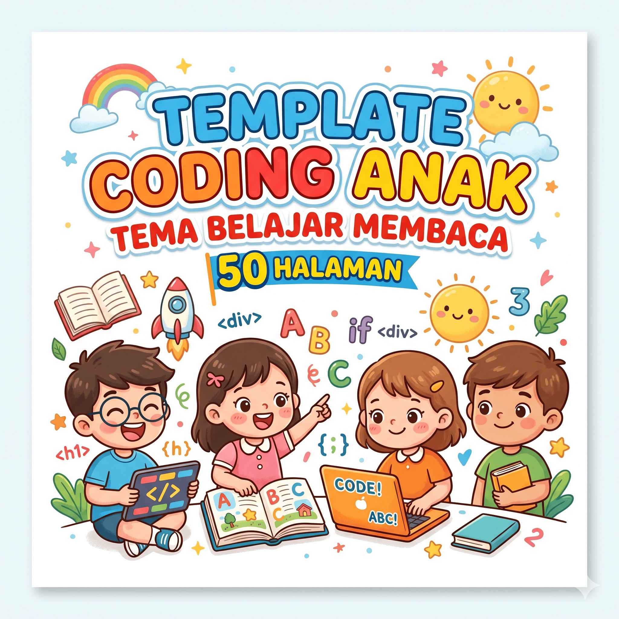 Template Coding Anak Belajar Membaca isi 50 Halaman Bisa Download Dan Cetak