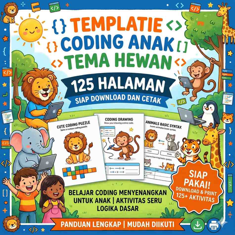 Template Coding Anak Tema Hewan 125 Halaman Aktivitas Logika Dasar Siap Download dan Cetak
